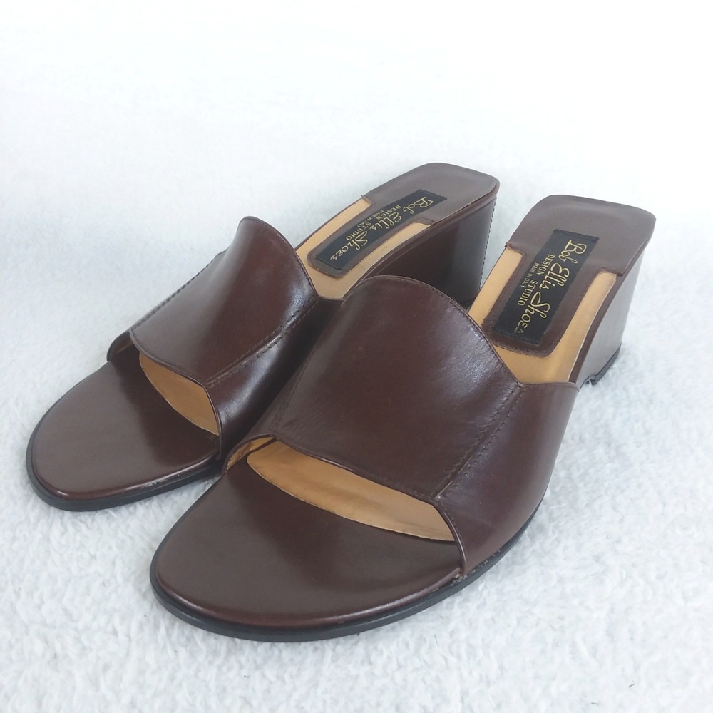 Vintage Sesto Meucci Mailie Brown Leather Wedge Mule Sandals Womens 11 Italy NIB
